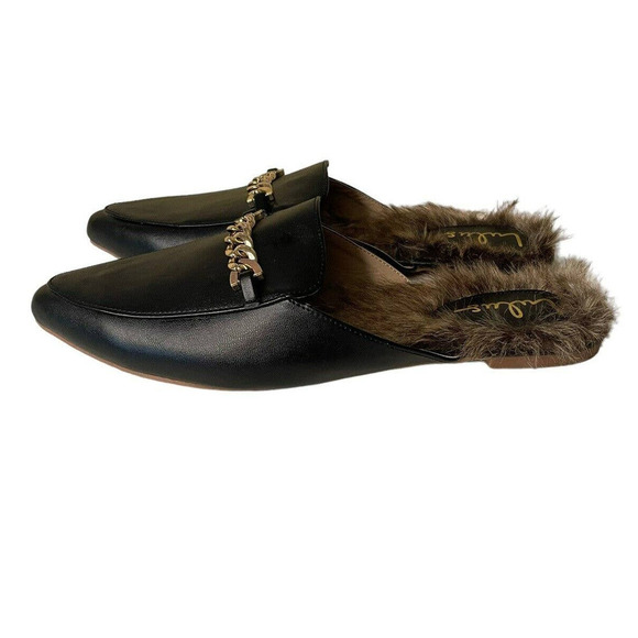 Lulu’s Antonia 2 Black Faux Fur Loafer Slides NEW Size 10 Vegan - Picture 4 of 7